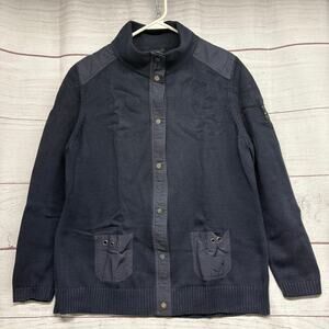 Bianca Germany Navy Knit Utility Cardigan Jacket Snap Front US 16 Mixed Media